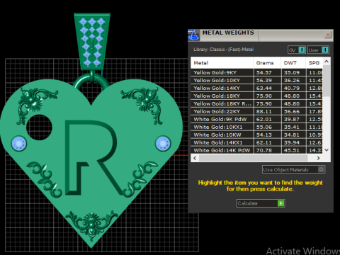 R GOLD HEART PENDANT 3Dプリントモデル