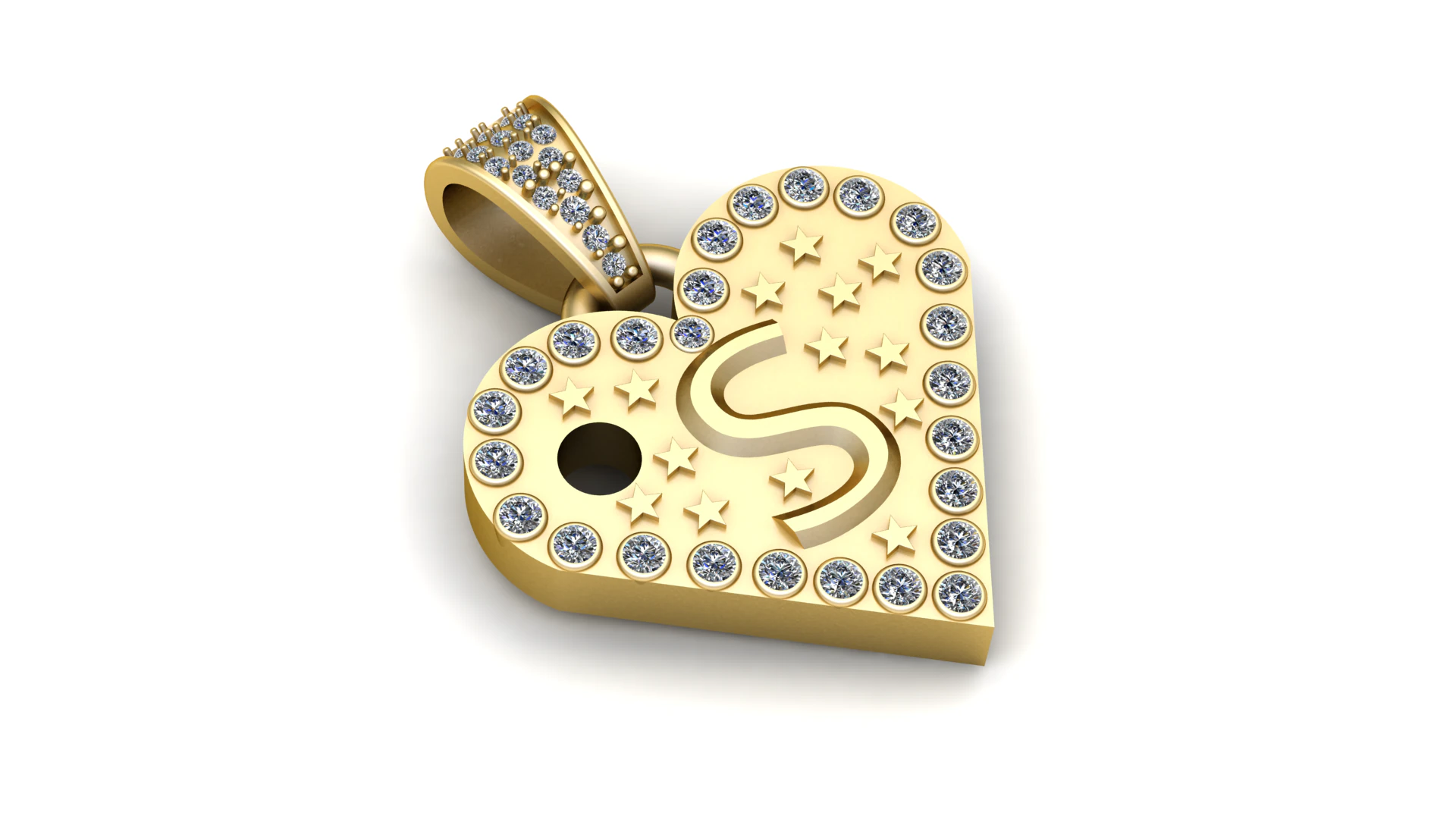 S GOLD HEART PENDANTT 3D Print Model .c4d .max .obj .3ds .fbx .stl .blend 