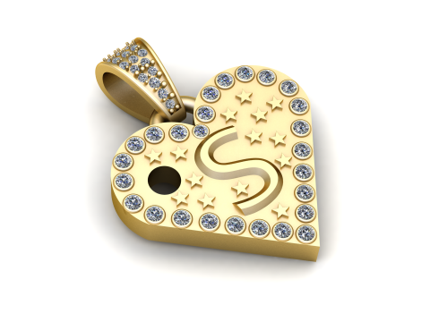 S GOLD HEART PENDANTT 3D Print Model