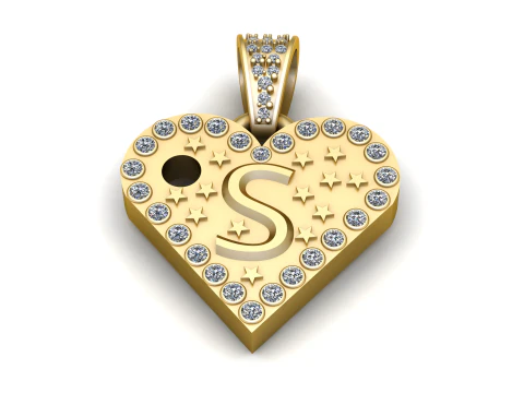S GOLD HEART PENDANTT 3D Print Model