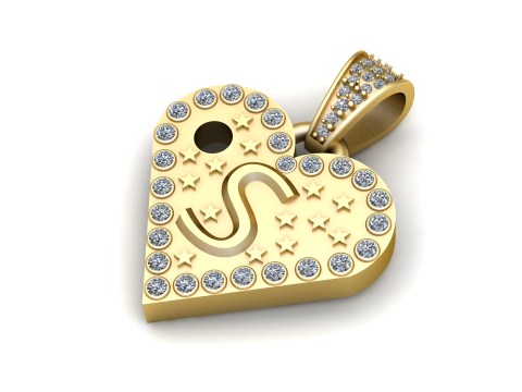 S GOLD HEART PENDANTT Model Cetak 3D