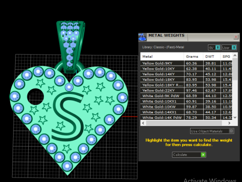 S GOLD HEART PENDANTT Model Cetak 3D