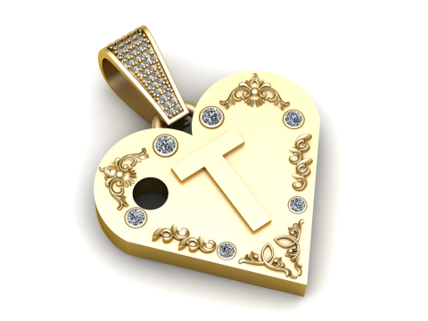 T GOLD HUEART PENDANT Modelo de Impressão 3D