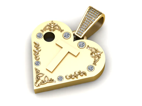 T GOLD HUEART PENDANT 3D Print Model