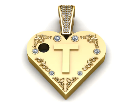 T GOLD HUEART PENDANT 3D Print Model