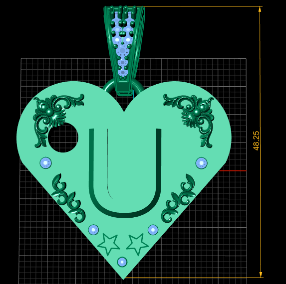 U GOLD HEART PENDANT Model Cetak 3D .c4d .max .obj .3ds .fbx .stl .blend