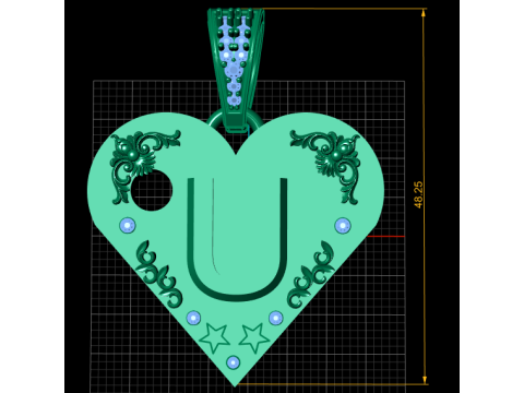 U GOLD HEART PENDANT 3Dプリントモデル