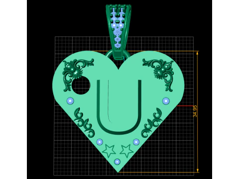 U GOLD HEART PENDANT 3D Print Model
