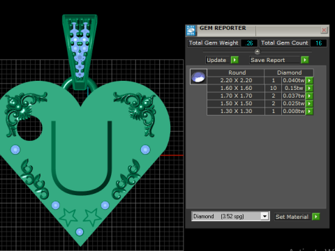 U GOLD HEART PENDANT Model Cetak 3D