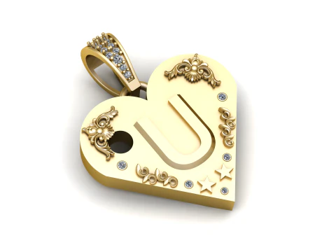 U GOLD HEART PENDANT 3D Print Model