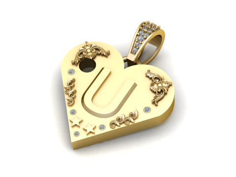 U GOLD HEART PENDANT 3D Print Model