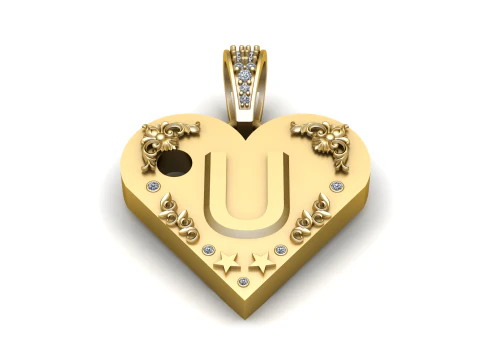 U GOLD HEART PENDANT 3D Print Model
