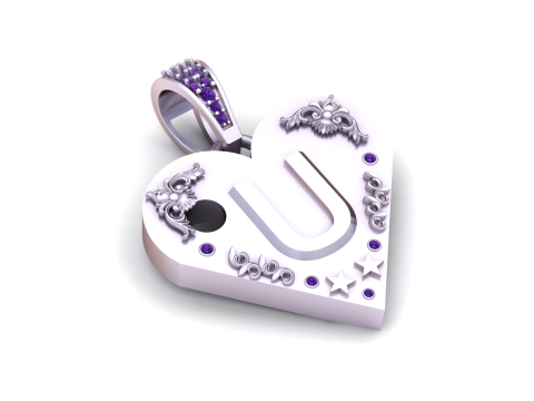 U GOLD HEART PENDANT Model Cetak 3D
