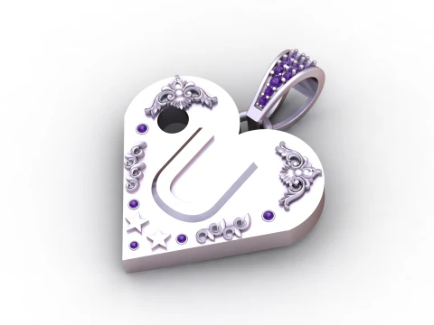 U GOLD HEART PENDANT 3D Print Model