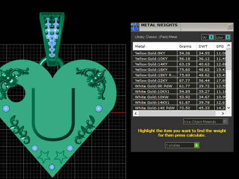 U GOLD HEART PENDANT Model Cetak 3D