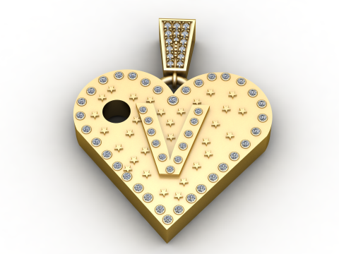 V GOLD HEART PENDANT Modelo de Impressão 3D