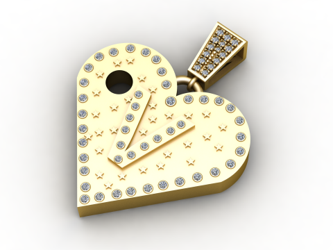 V GOLD HEART PENDANT Modelo de Impressão 3D
