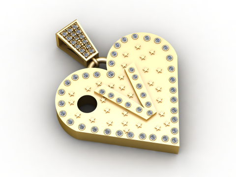V GOLD HEART PENDANT Modelo de Impressão 3D
