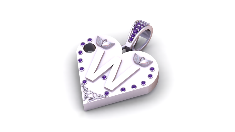 W GOLD HEART PENDANT 3D-printmodel .c4d .max .obj .3ds .fbx .stl .blend