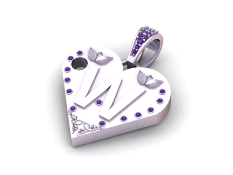 W GOLD HEART PENDANT 3D Print Model