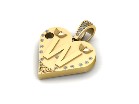 W GOLD HEART PENDANT 3D Print Model