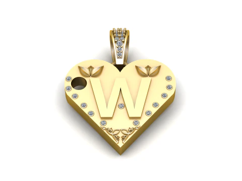 W GOLD HEART PENDANT 3D Print Model