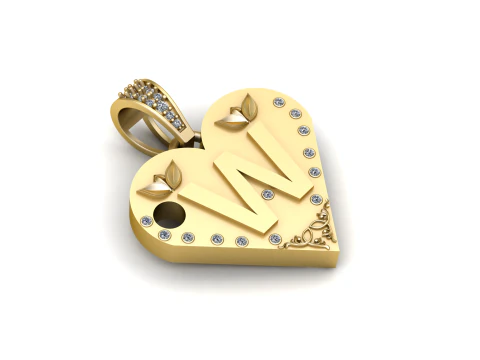 W GOLD HEART PENDANT 3D Print Model