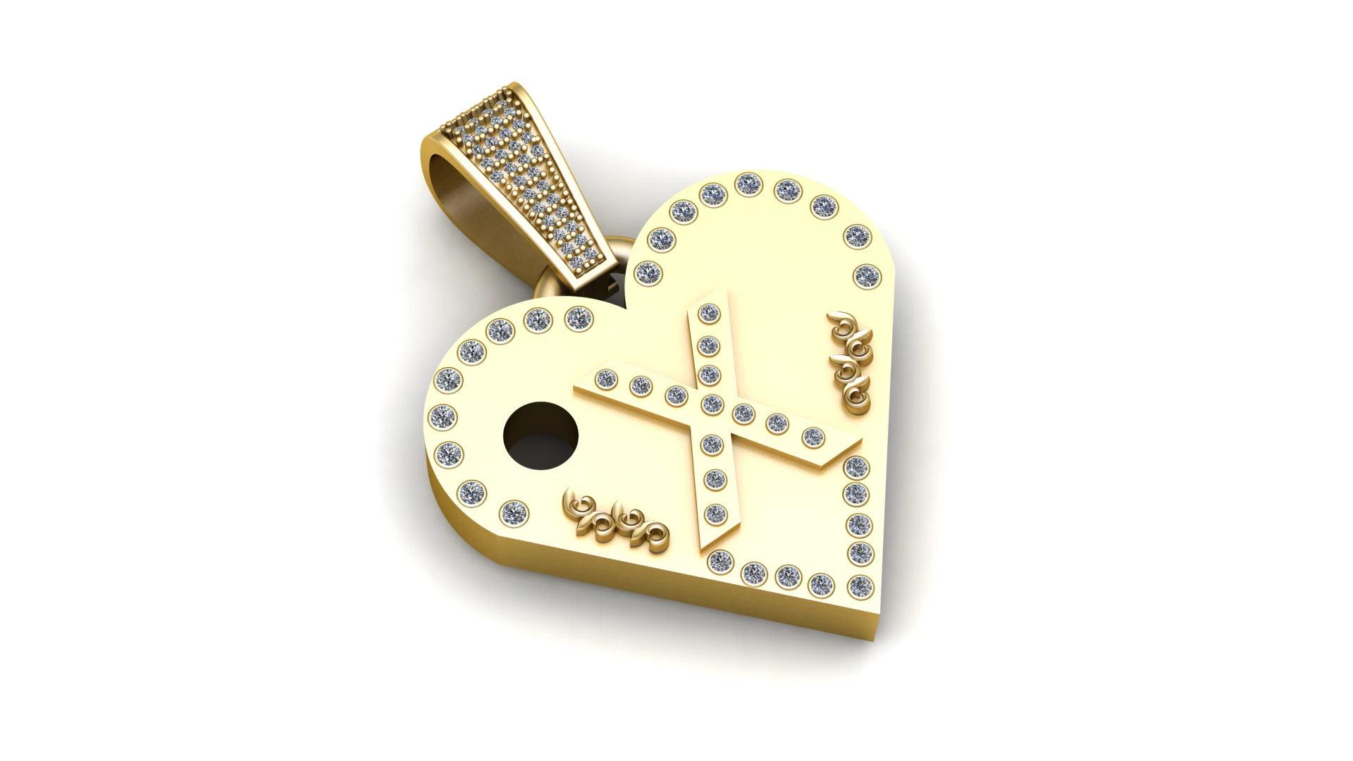 X GOLD HEART PENDANT 3D Print Model .c4d .max .obj .3ds .fbx .stl .blend