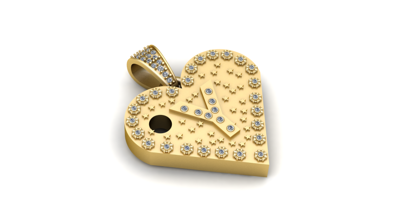 Y GOLD HEART PENDANT 3D Druckmodell .c4d .max .obj .3ds .fbx .stl .blend 