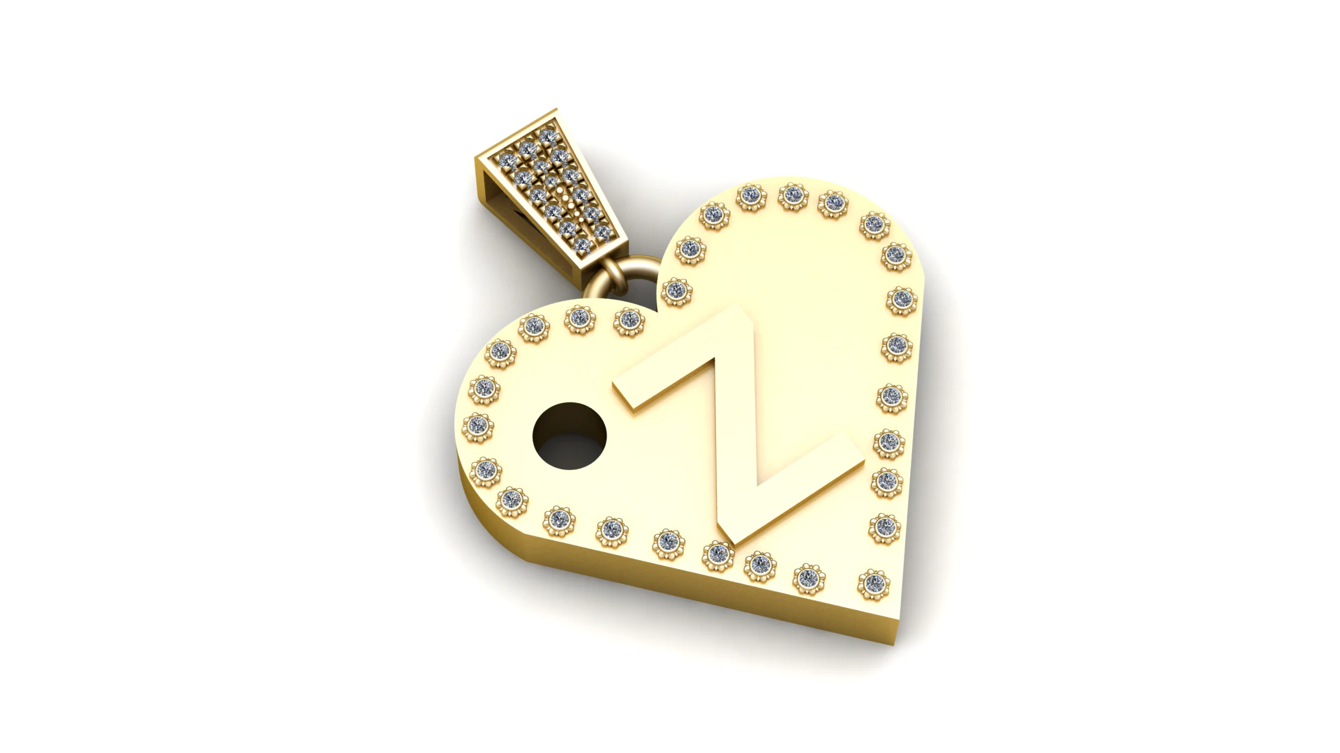 Z GOLD HEART PENDANT 3D Print Model .c4d .max .obj .3ds .fbx .stl .blend