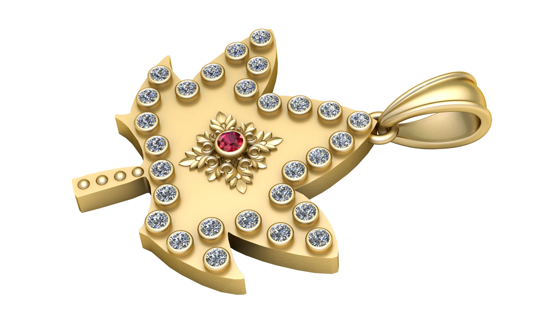 LEAVES GOLD PENDANT 3D Print Model .c4d .max .obj .3ds .fbx .stl .blend 