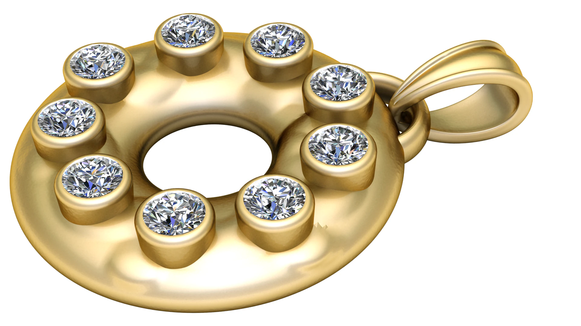 GOLD ROUND DIAMOUND PENDANT 3D Print Model .c4d .max .obj .3ds .fbx .stl .blend