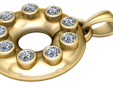 ゴールド ラウンド ダイヤモンド ペンダント 3Dプリントモデル