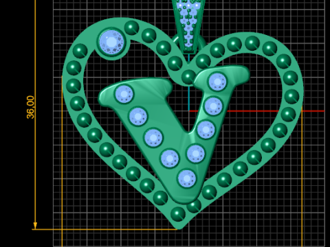V Heart Old Pendant 3D Printable Model Modelo de Impressão 3D