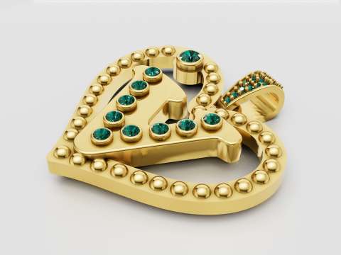 V Heart Old Pendant 3D Printable Model 3D Print Model