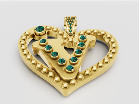 V Heart Old Pendant 3D Printable Model Modelo de Impressão 3D