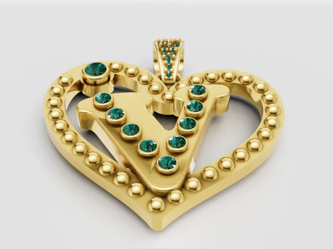 V Heart Old Pendant 3D Printable Model 3D Print Model