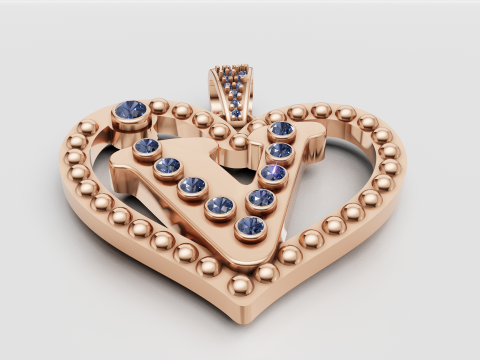 V Heart Old Pendant 3D Printable Model Modelo de Impressão 3D