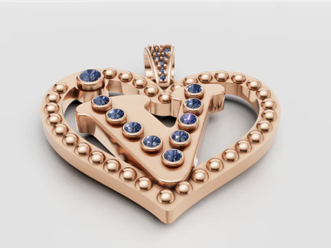 V Heart Old Pendant 3D Printable Model 3D Print Model