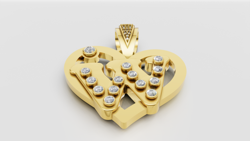 W HEART GOLD PENDANT 3D Print Model .c4d .max .obj .3ds .fbx .stl .blend 