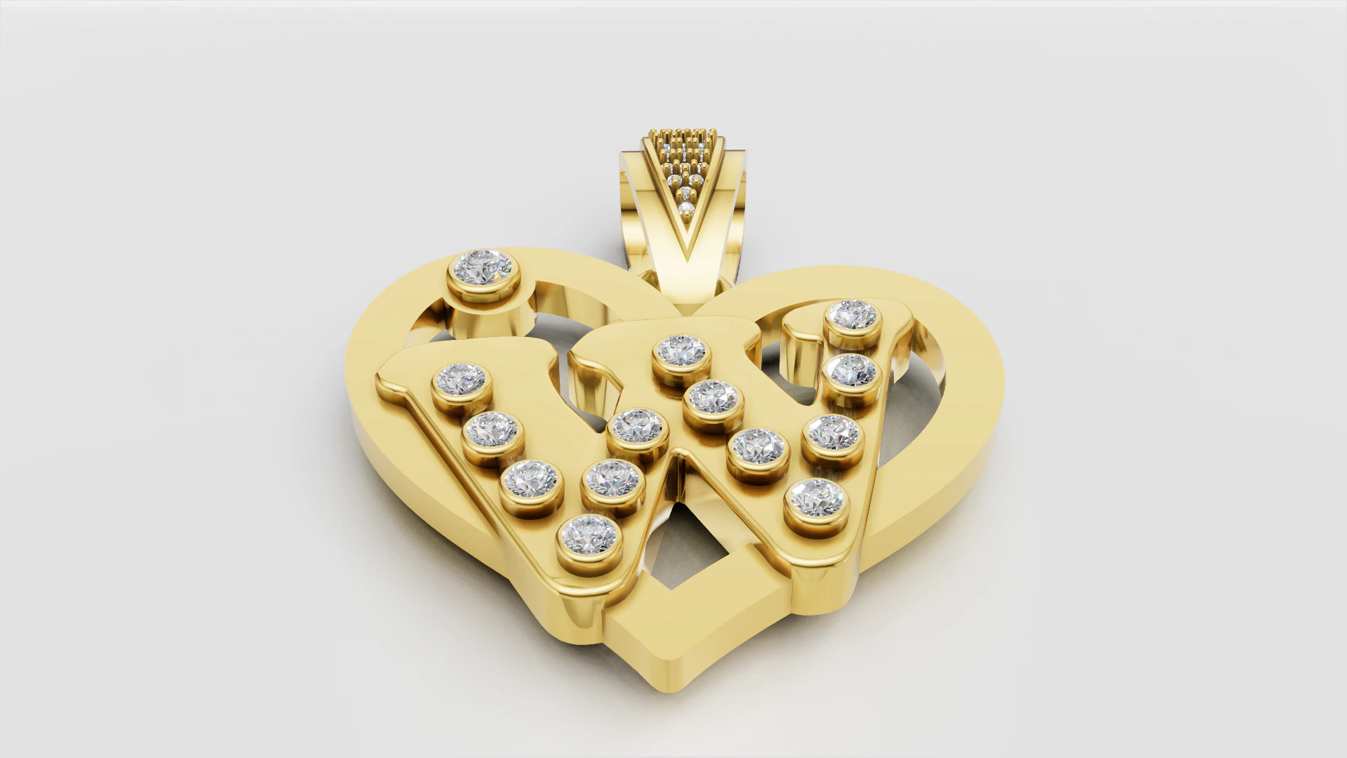 W HEART GOLD PENDANT 3D Print Model .c4d .max .obj .3ds .fbx .stl .blend 