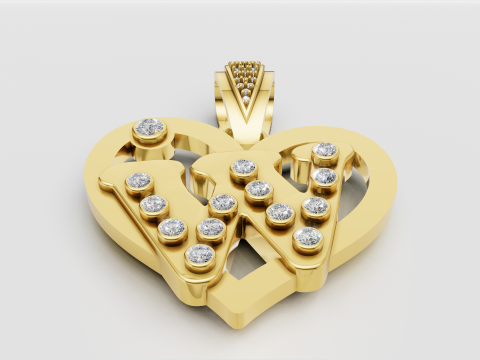 W HEART GOLD PENDANT 3D Print Model