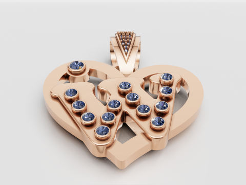 W HEART GOLD PENDANT 3D Print Model