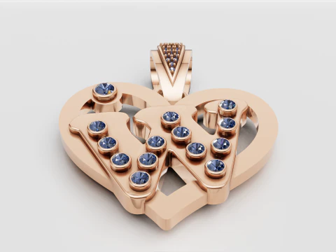 W HEART GOLD PENDANT 3D Print Model