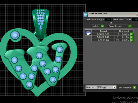 W HEART GOLD PENDANT 3D Print Model