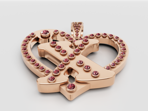 X HEART GOLD PENDANT 3D Baskı Modeli