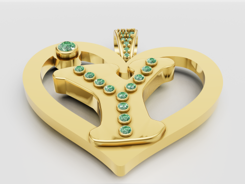 Y HEART GOLD PENDANT 3D Print Model