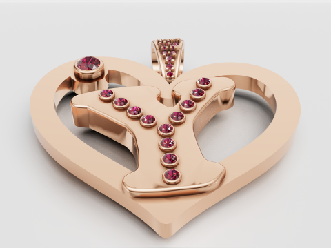 Y HEART GOLD PENDANT 3D Принт Модель