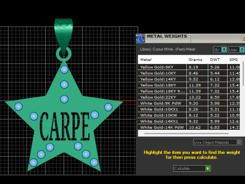 CARPE STAR GOLD PENDANT Model Cetak 3D