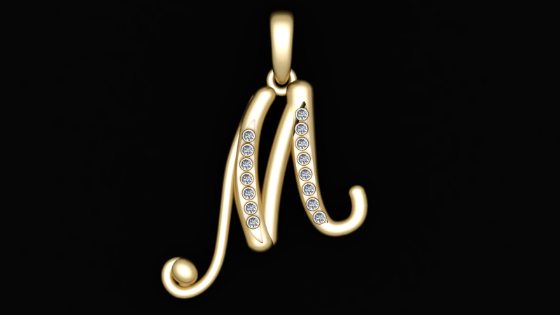 3D GOLD M PENDANT Model Cetak 3D .c4d .max .obj .3ds .fbx .stl .blend